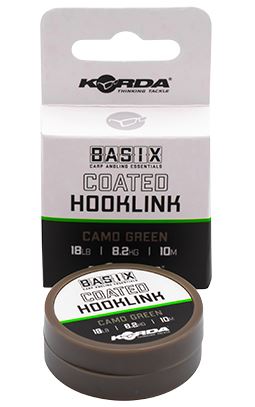 Korda Náväzcová Šnúra Basix Coated Hooklink Camo Green 10 m, Hrúbka: 18lb 8,2kg